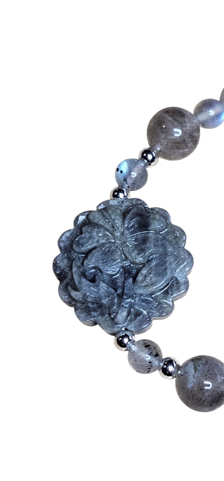 Natural Labradorite 10mm Bracelet With a 26mm Labradorite Flower