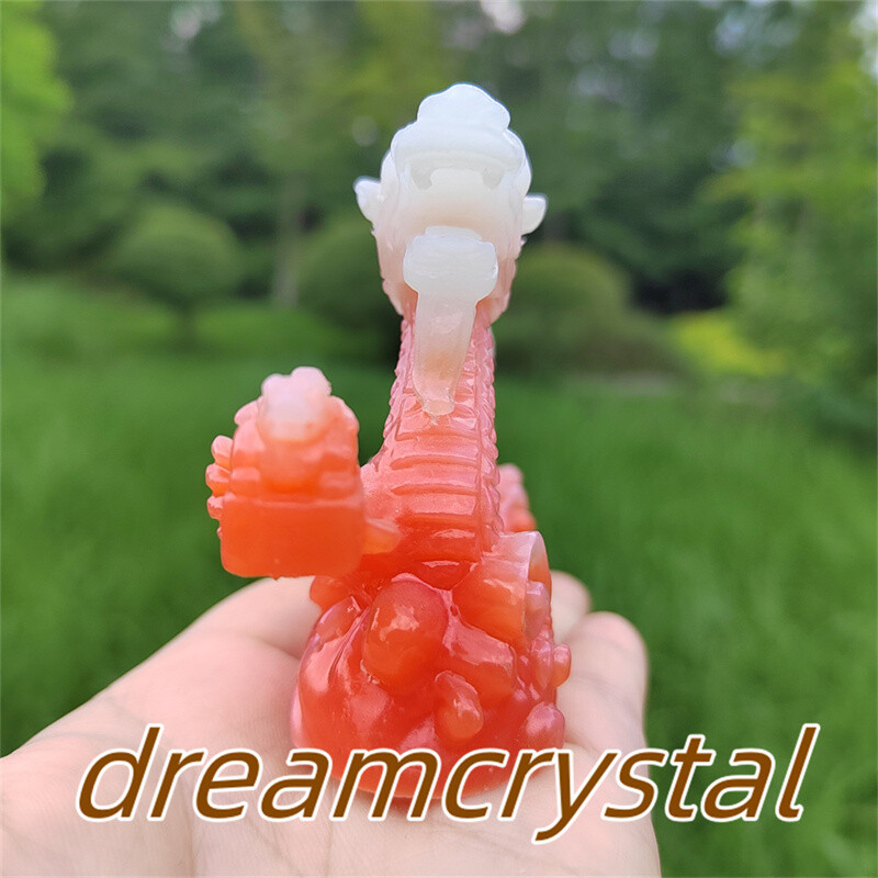 4″ Luminous Stone Sculpture Chinese Dragon Skull Resin Sculpture Gift 1pc