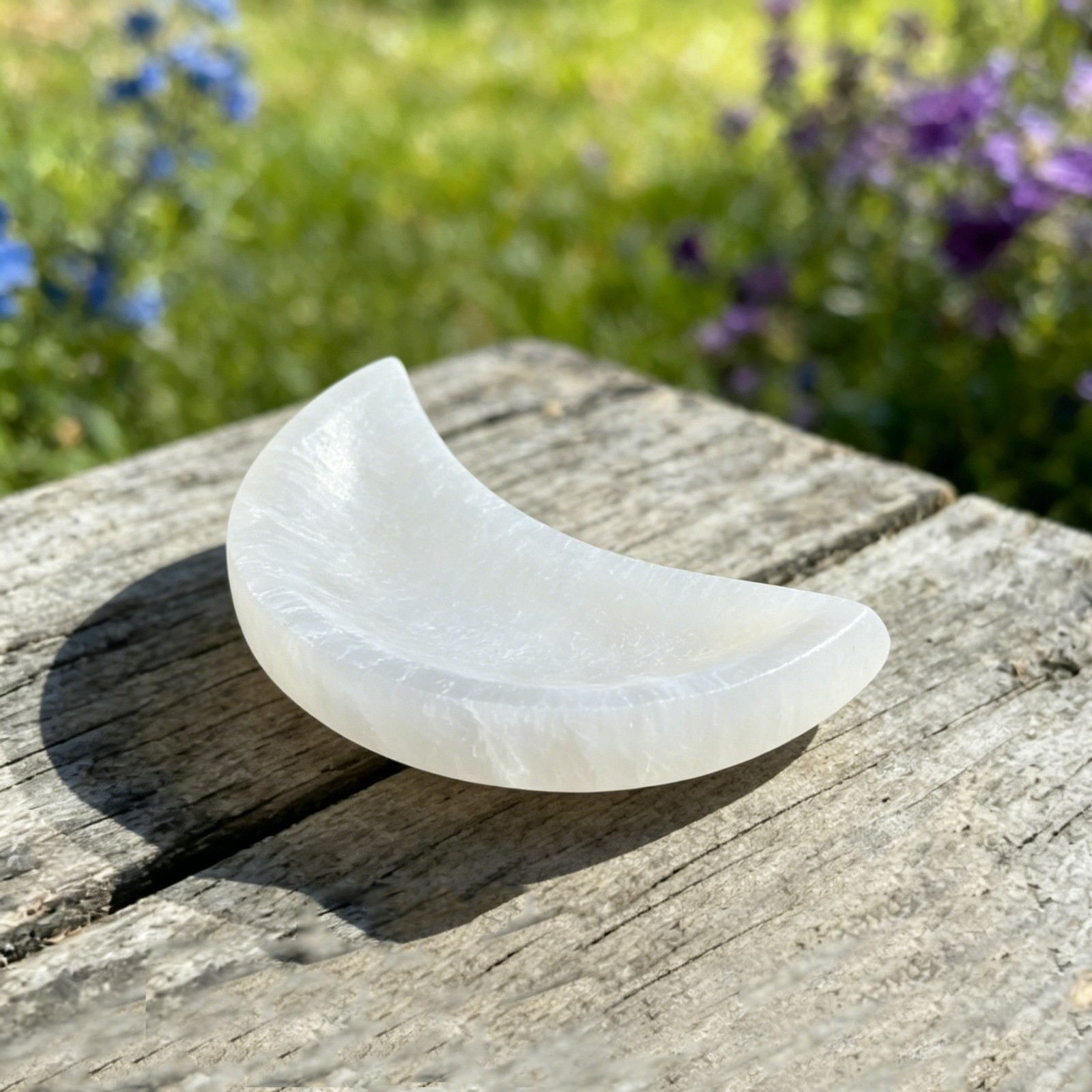 Natural Gypsum Selenite Moon Hand Carved Quartz Crystal Reiki Healing Decor