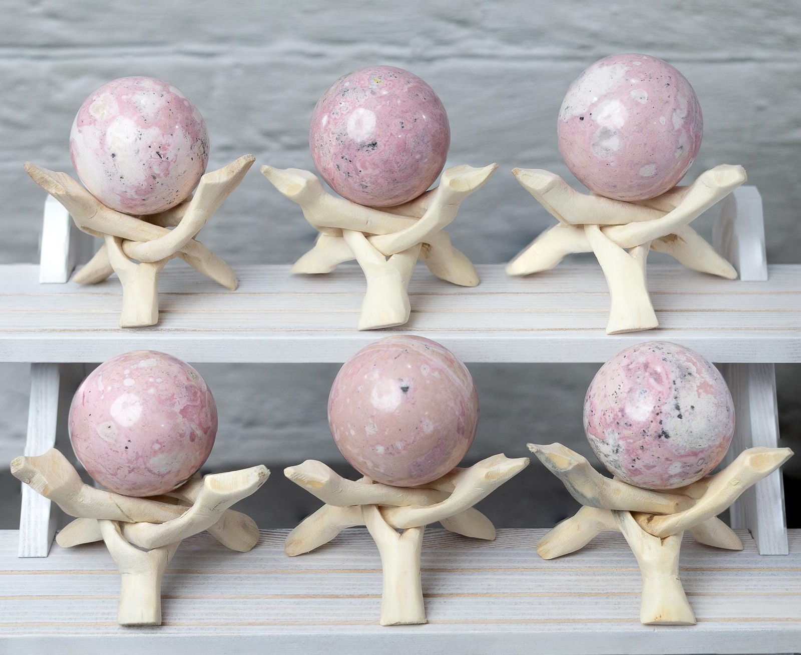 Rhodonite Sphere with Stand Pink White Crystal Ball Natural Stone Specimen Gift