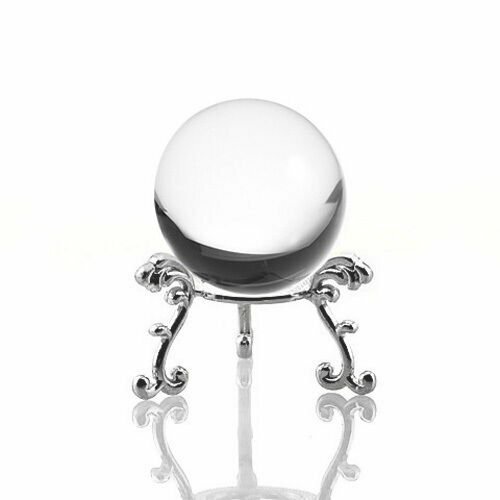 Clear Crystal Ball Sphere 60mm 2.3 inch With Silver Flower Stand in Gift Box
