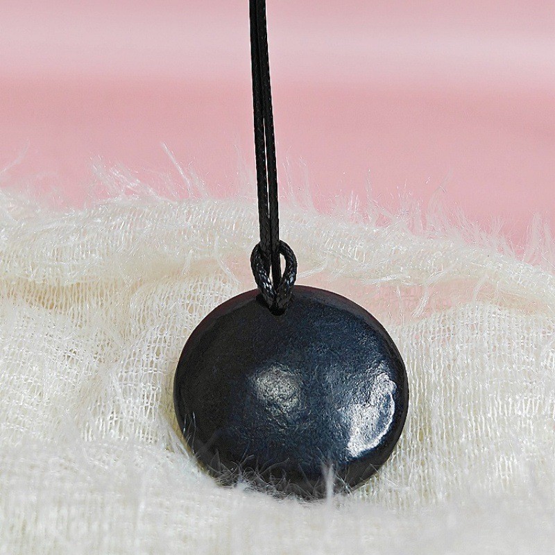 Shungite Geometric Polygon Art Retro Double sided Curved Energy Stone Pendant