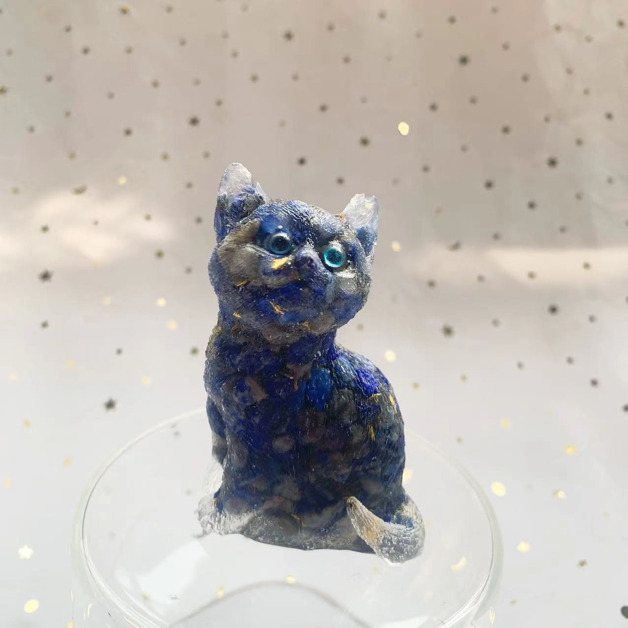 Natural Resin Crystal Cat Carving kitten Figurine Decor Healing Gemstone Animals
