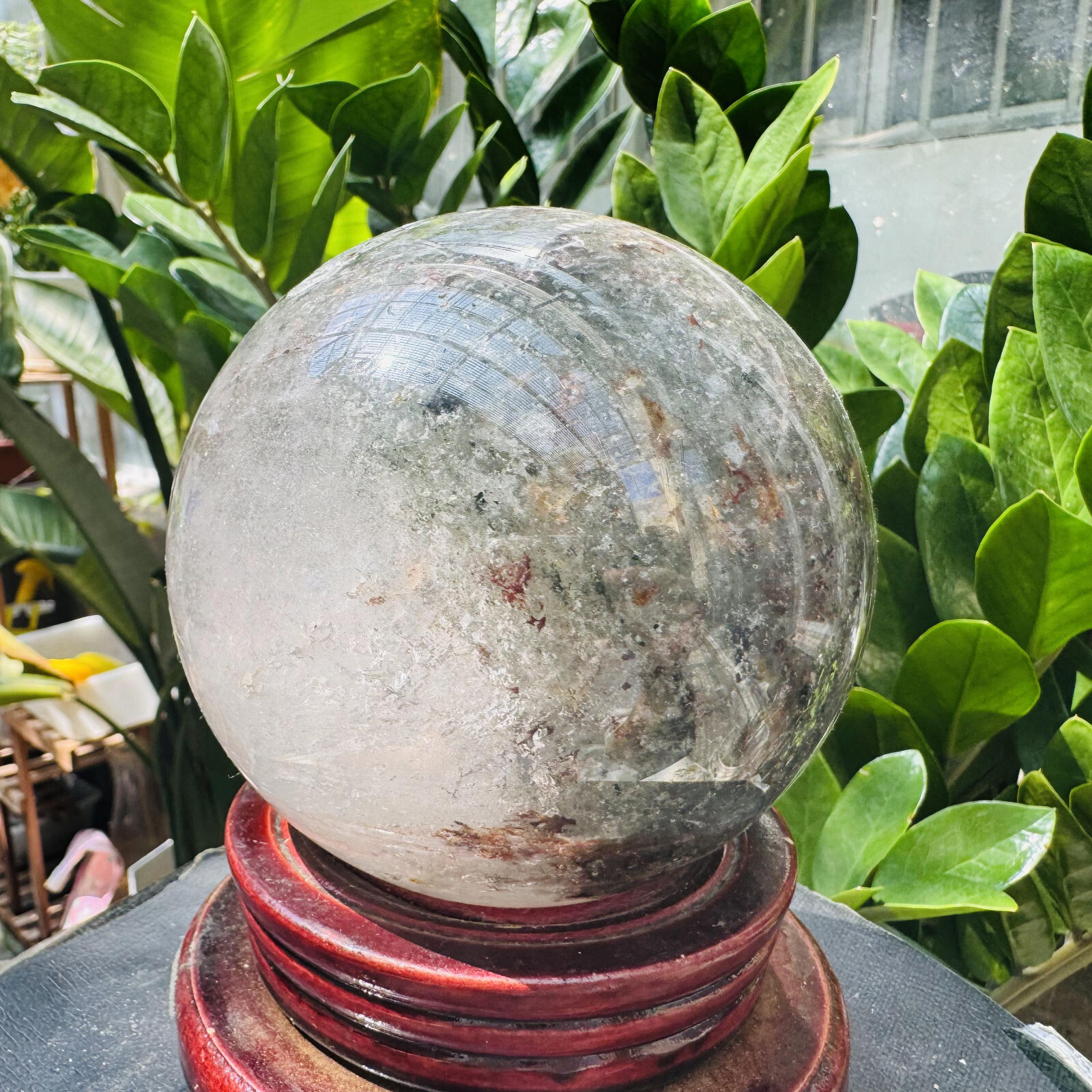 Rare Natural Green Ghost phantom quart ball carved crystal sphere reiki3.87LB