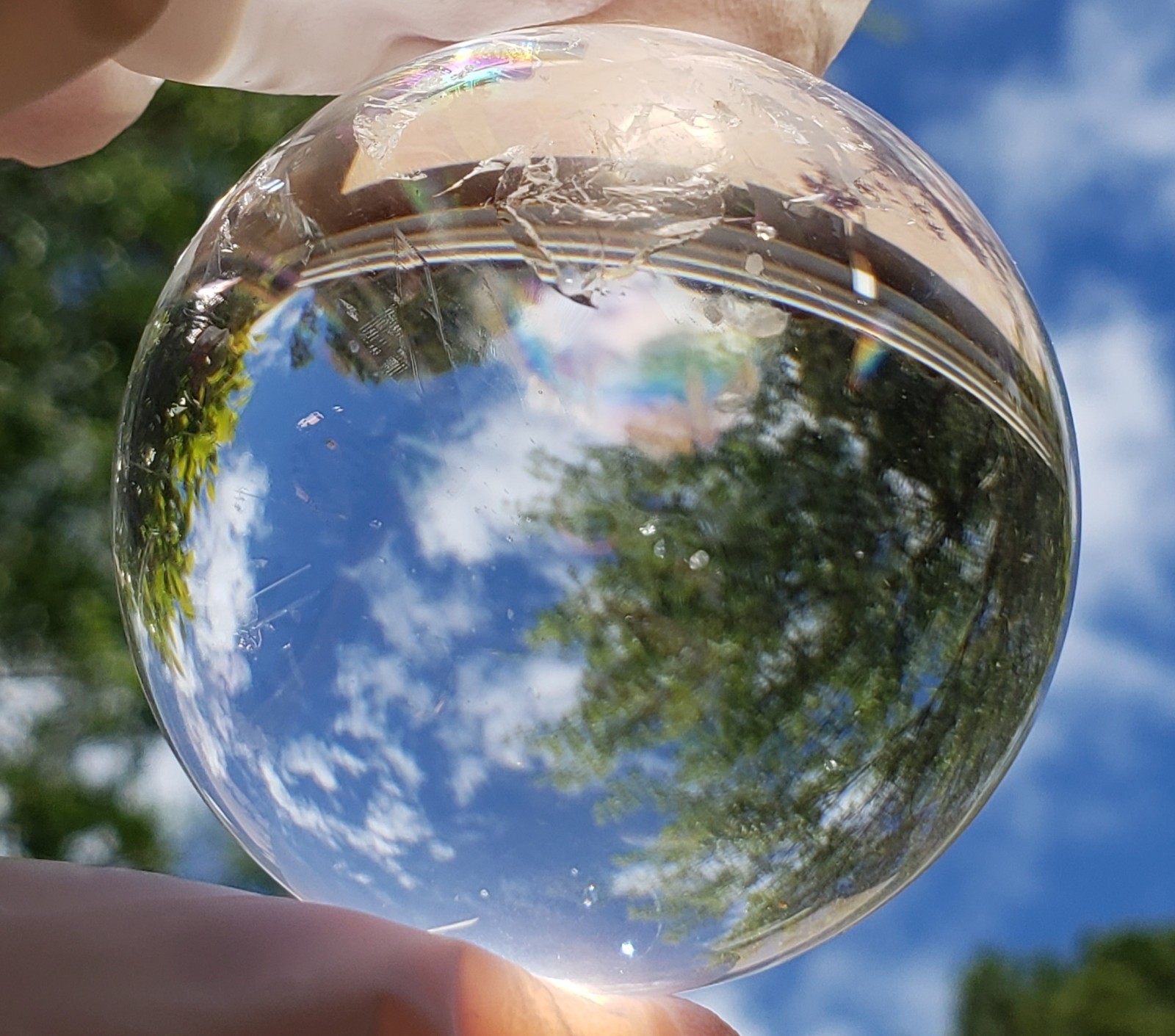 2″ Natural Brazilian Clear Crystal Quartz Sphere Orb Ball Portal Rainbow, 190g