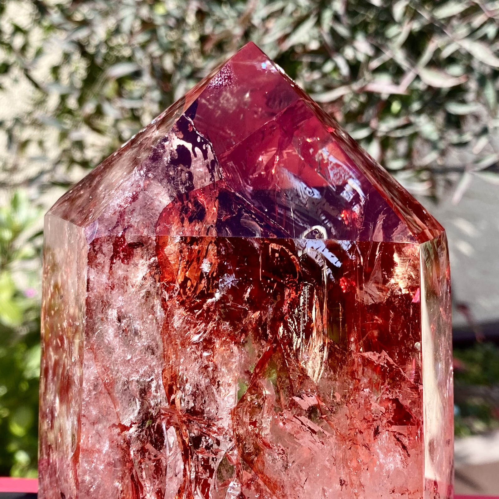 3.92LB Natural Crystal Red Ghost Quartz Mine Crystal Tower Decoration-