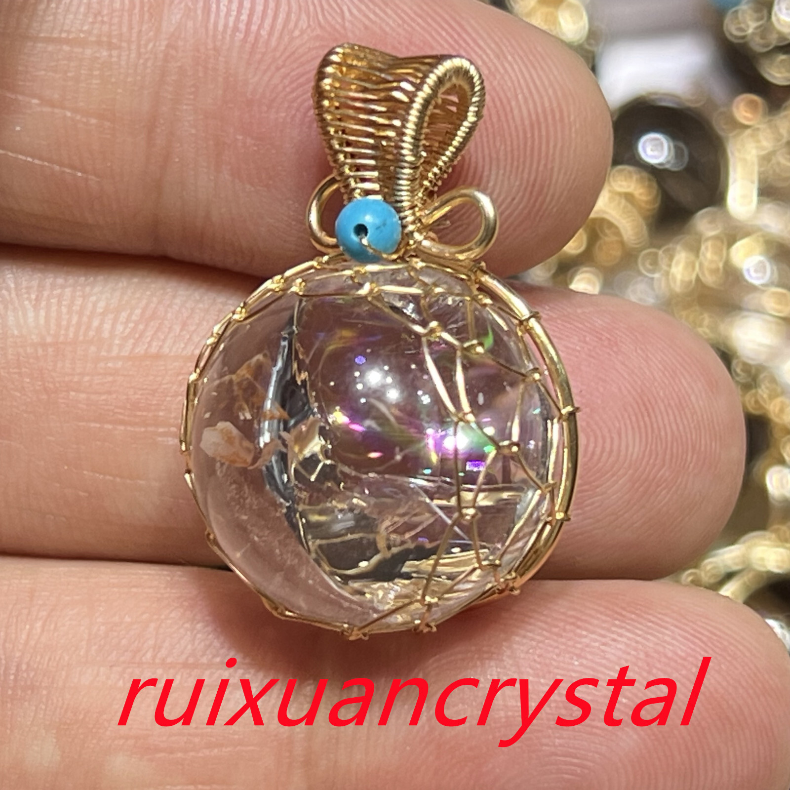 1PC Natural clear crystal Quartz sphere Rainbow Crystal Ball pendant Healing