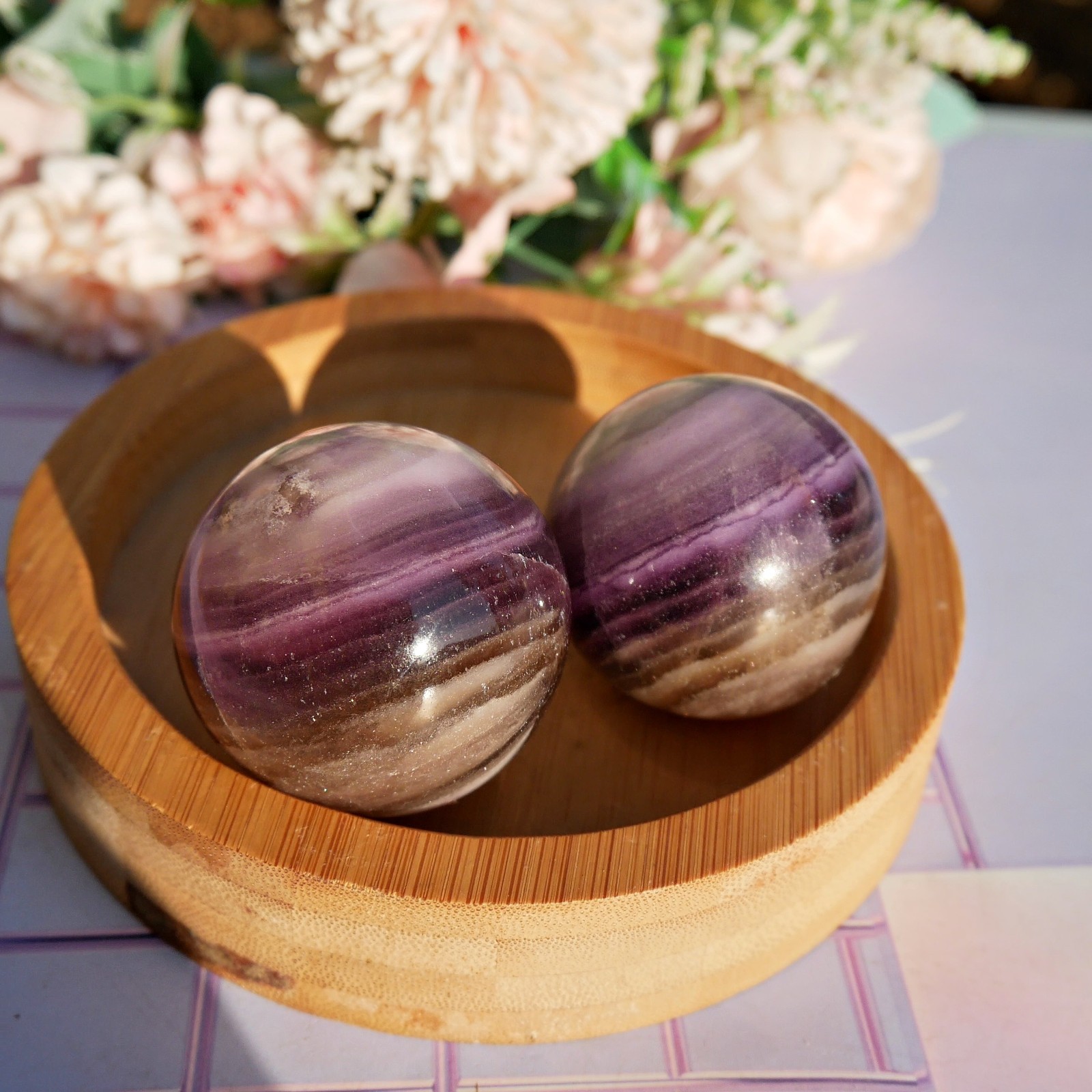 2PCS Fluorite Ball Set Crystal Sphere Healing Stone Rainbow Mental Clarity 1.7″