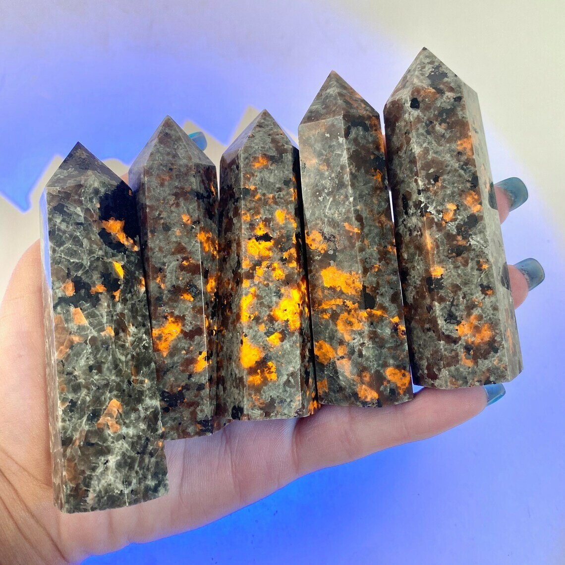 Natural Yooperlite Crystal Obelisk Tower Vibrant UV Reactive Quartz Collector