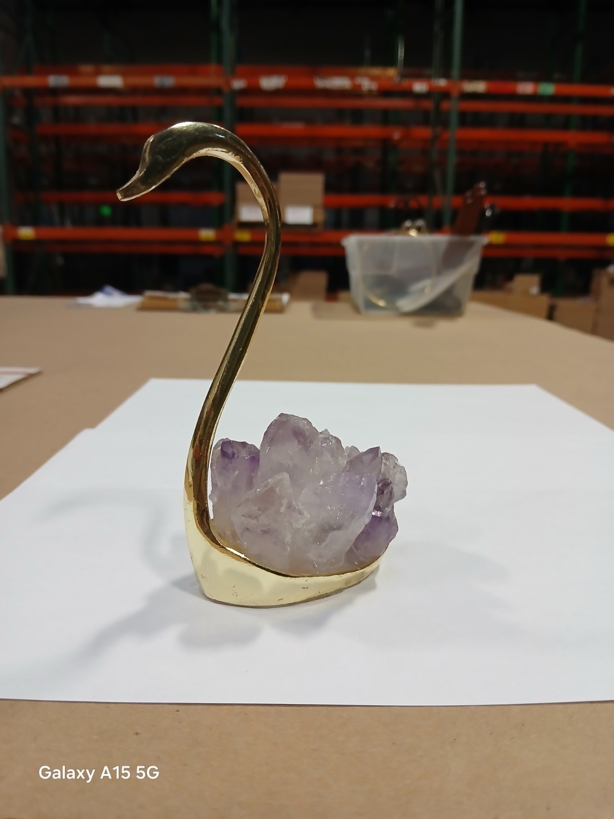 Natural Amethyst Crystal Cluster Gold-toned Zinc-alloy Swan Decor…