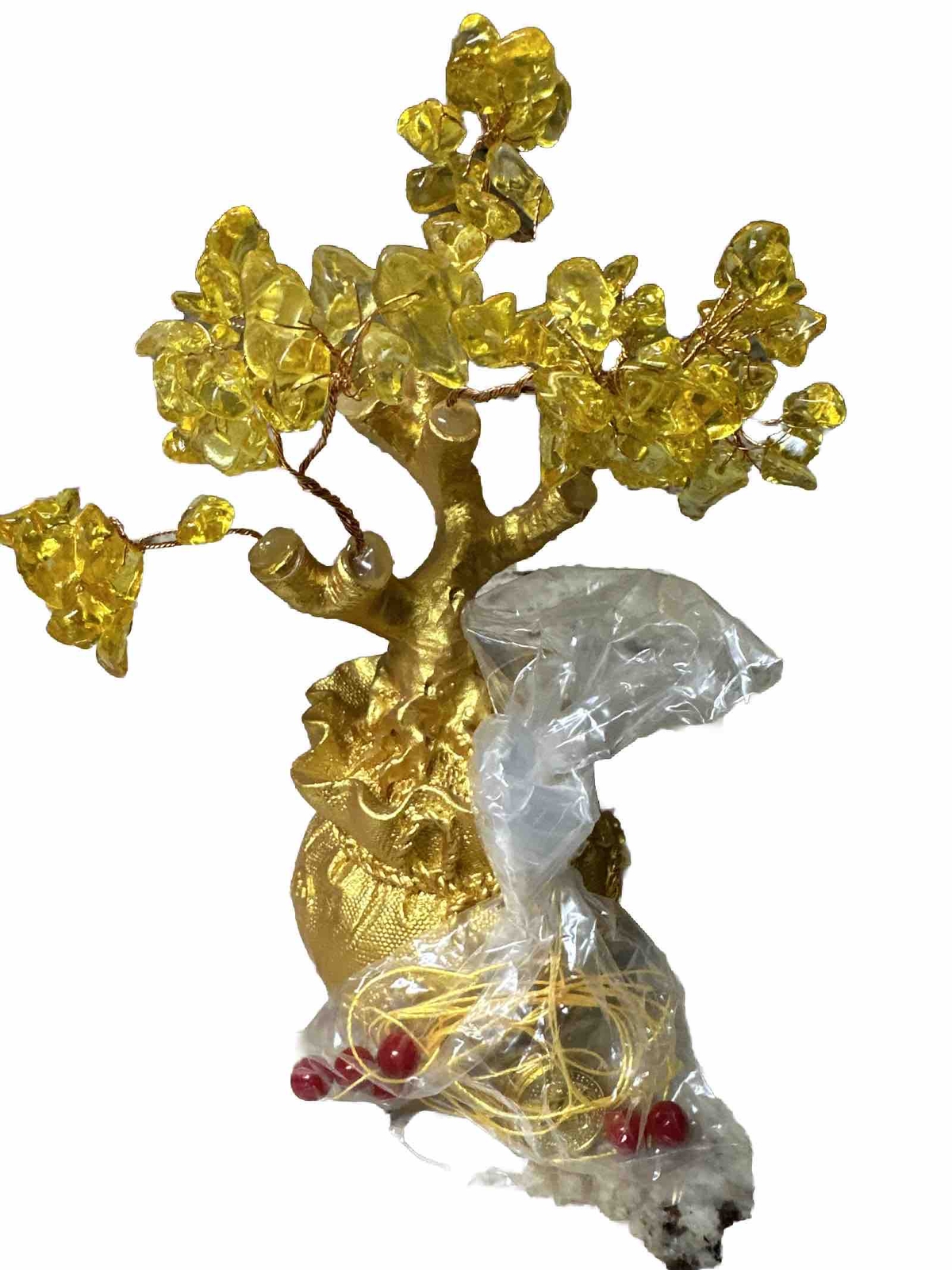 Feng Shui Citrine/Yellow Crytal Money Tree with Chinese Dragon Pots