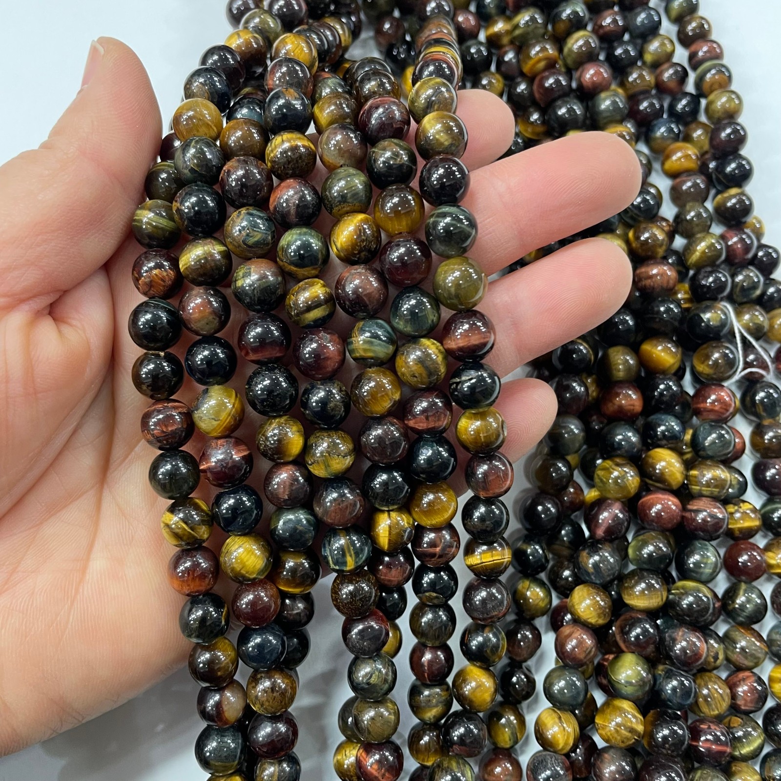 8mm Colored tiger eye stone round bead crystal string, 1 strand