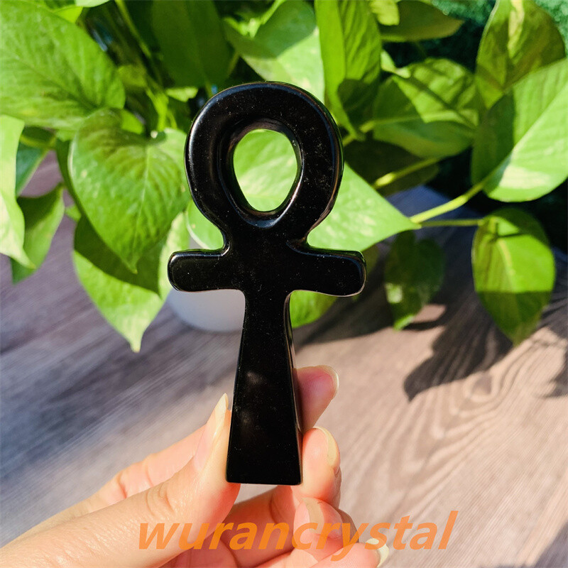 3″+ Natural Quartz Crystal Obsidian point Anka Life Key Life Symbol Cross gift