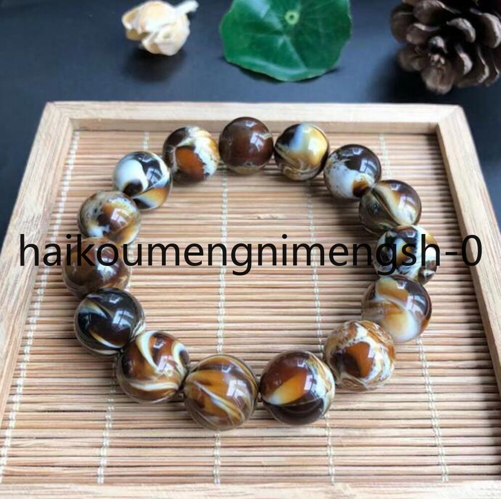 16mm Natural Multicolor Beeswax Amber Round Beads Stretch Bracelet 7.5″