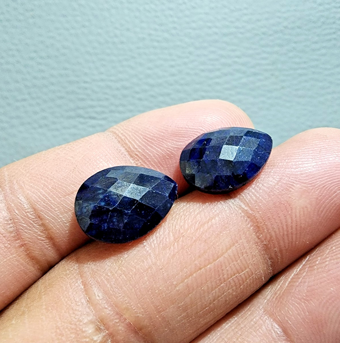 2 Pcs Madagascar Blue Sapphire Pear Shape Checker Cut Gemstone For Jewelry Ring