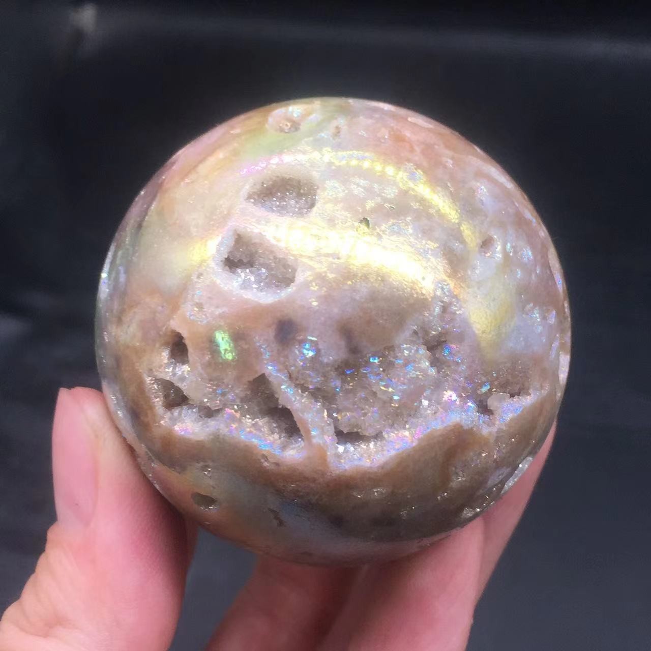 Angel Aura Natural Sphalerite Crystal Geode Druzy Ball Healing Decoration 57mm