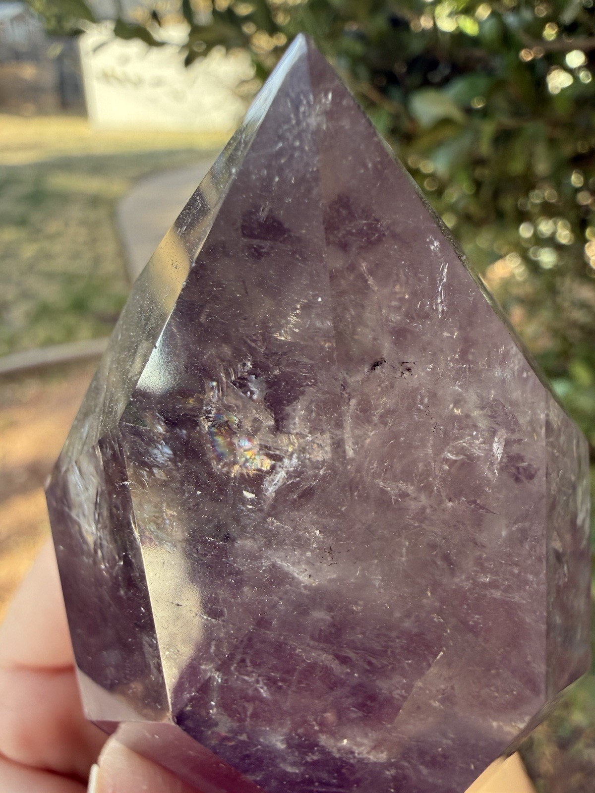 9.1oz High Quality Phantom Amethyst Faceted Drop Crystal Freeform With Rainbows