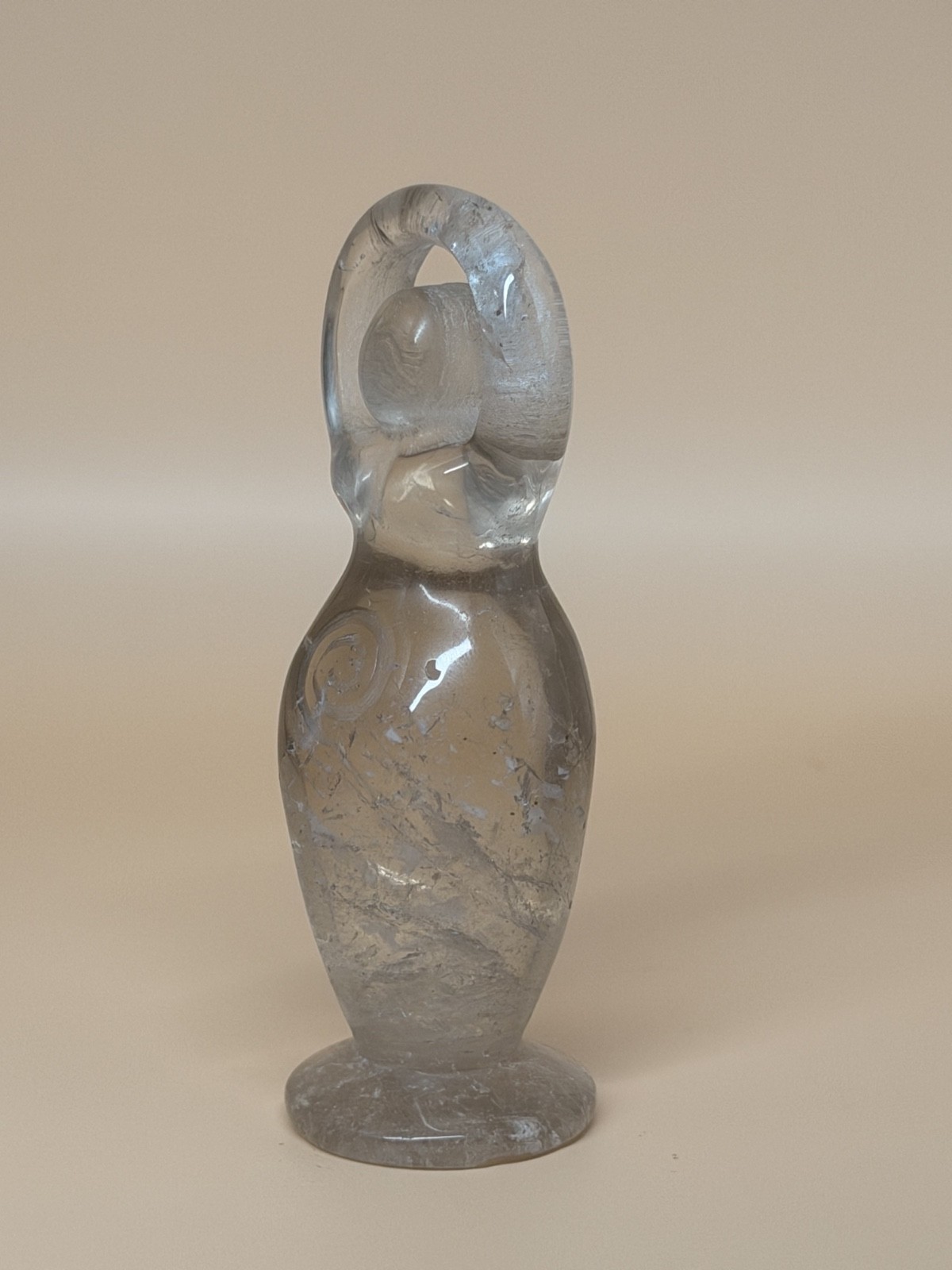 Clear Quartz Goddess Statue 3in 2.8oz Light Smoky Clear Quartz Spiral Goddess