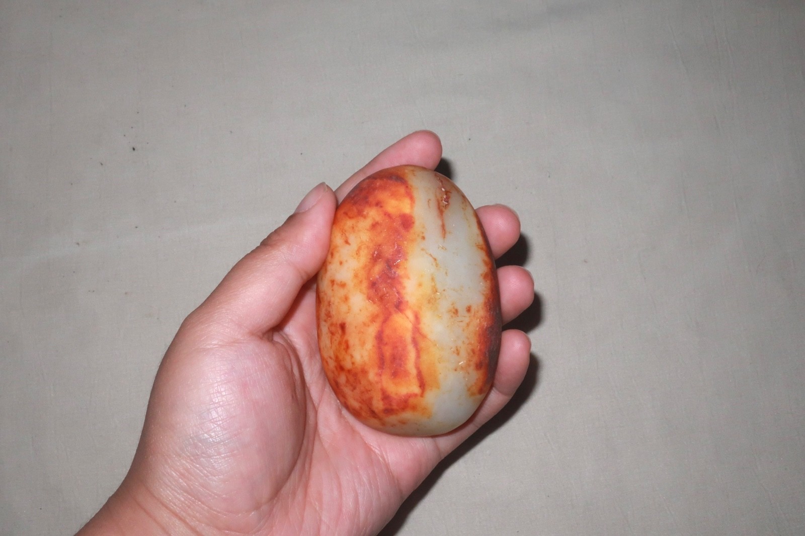 Certified Two-Tone Red Russet & White Jadeite Raw Pebble Hand Piece