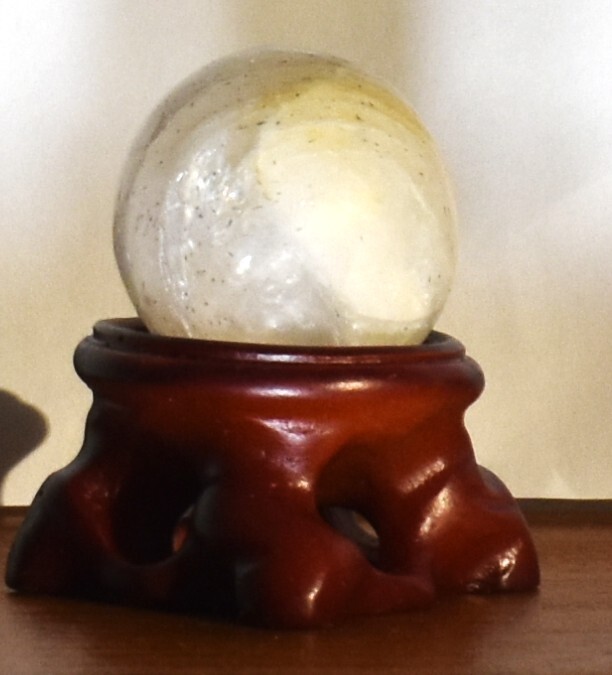 Natural Quartz Sphere White Crystal Ball Healing on Wood Stand North Carolina