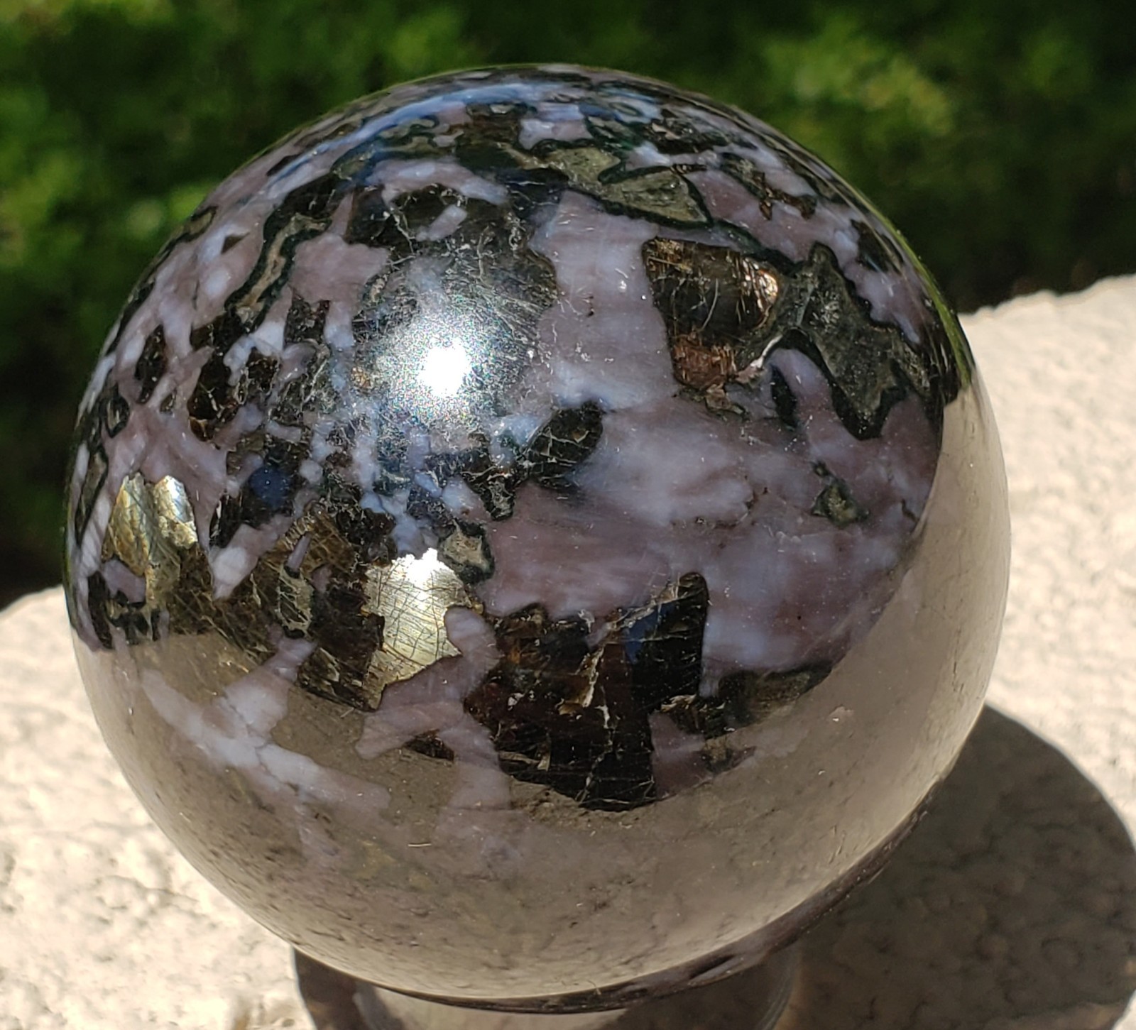 2.38″ Indigo Gabbro Mystic Merlinite Blizzard Stone Crystal Sphere, 351g or 12.4