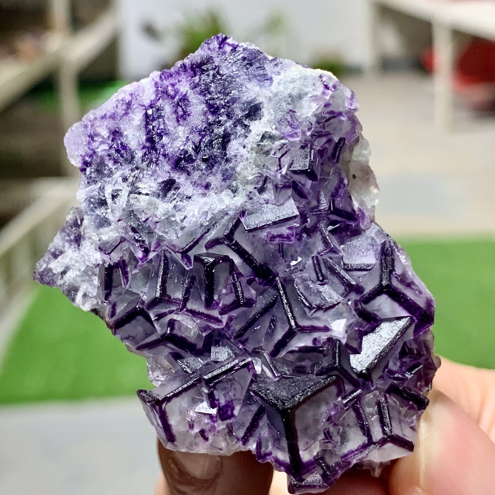 57G Inner Mongolia Natural Fluorite Purple Edged Cube Crystal Mineral Specimen