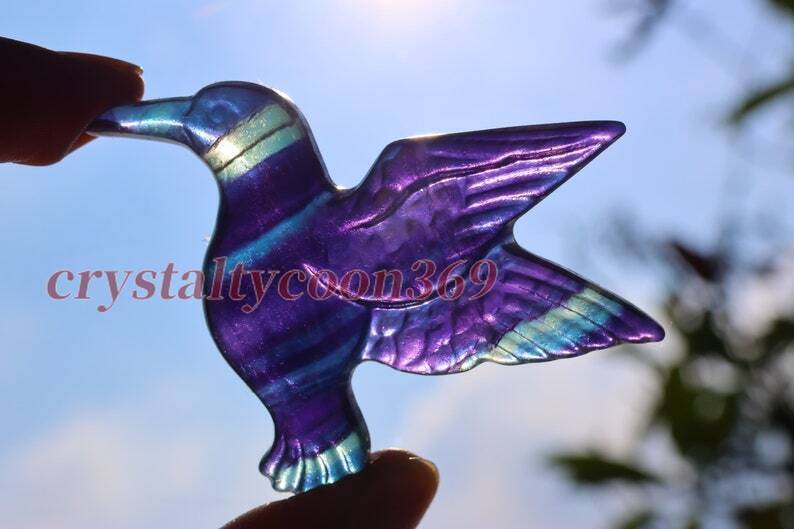 2″ Carved Natural Fluorite Humming Bird Reiki Crystal Skull Decor Crystal Gift