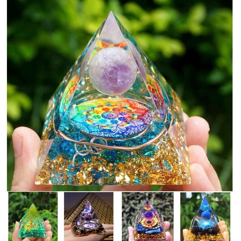 Amethyst Orgonite Pyramid Heal Obsidian Chakra Crystal Stone Energy Orgone Gifts