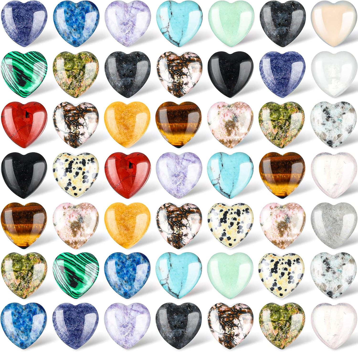 72pc Heart Healing Crystal Stones Bulk Assorted Polished Worry Palm Chakra Gift