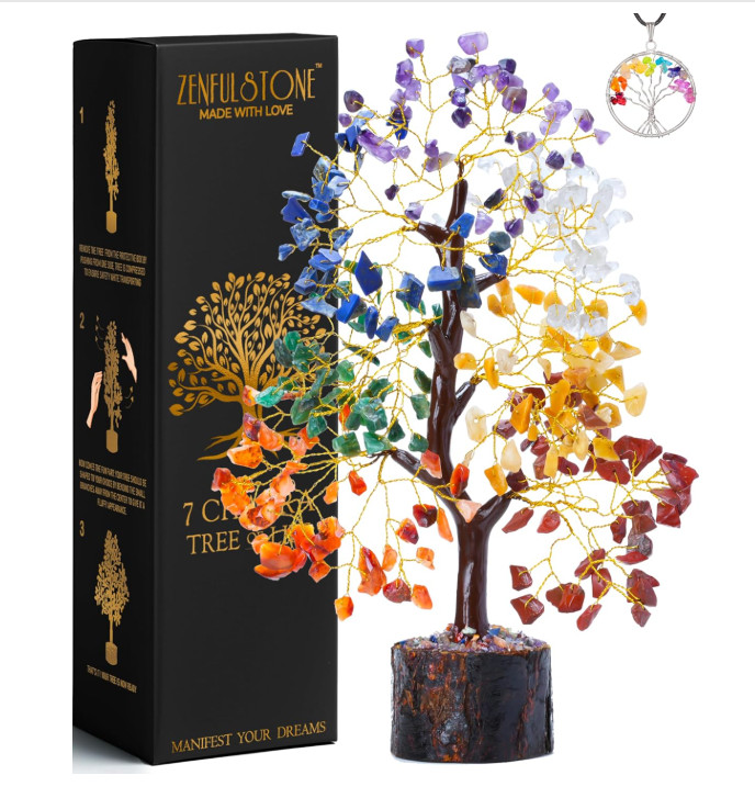 7 Chakra Tree of Life ZENFULSTONE Golden Wire Real Gemstones
