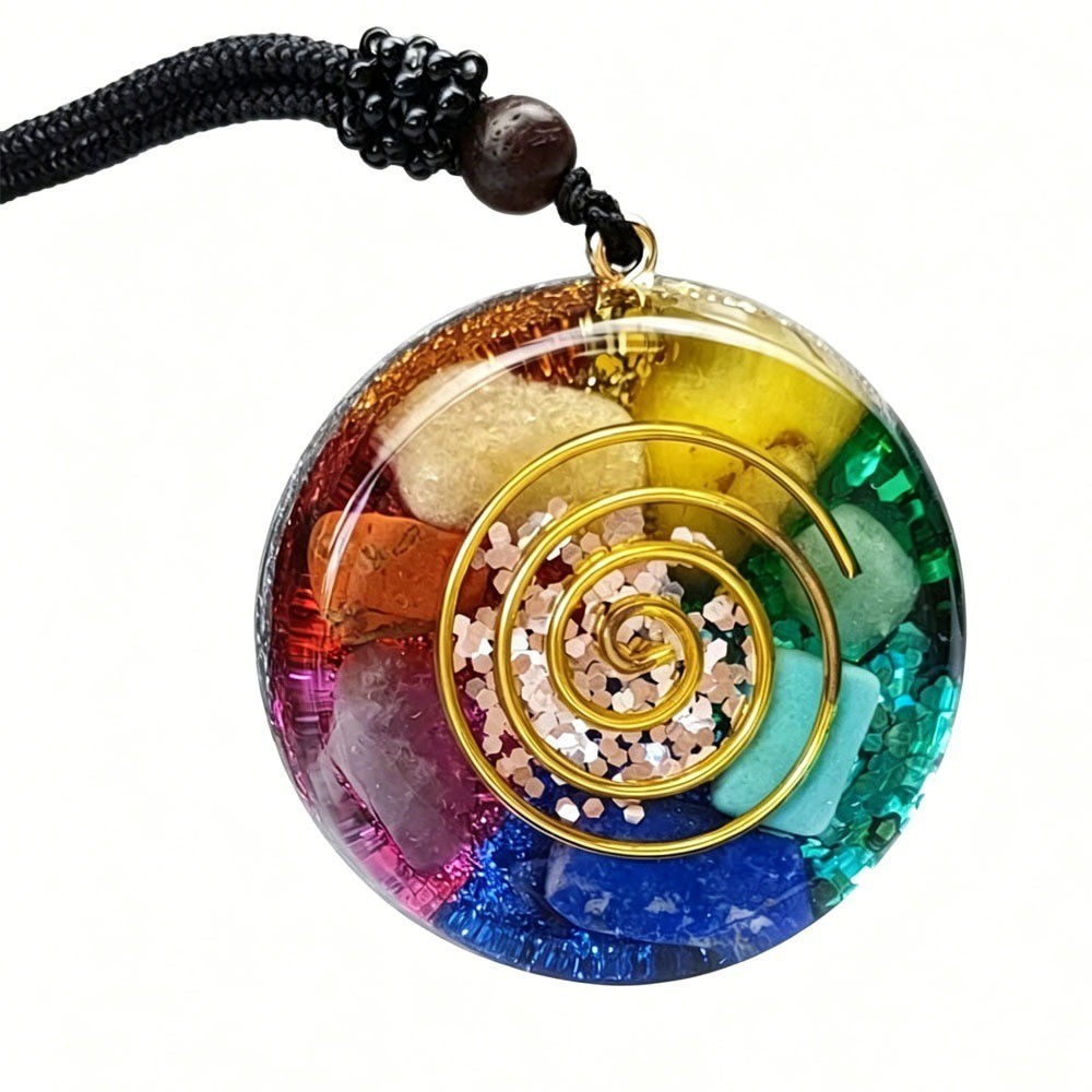 Handmade 7 Chakra Crystal Chips Orgonite Energy Pendant Necklace Reiki Healing