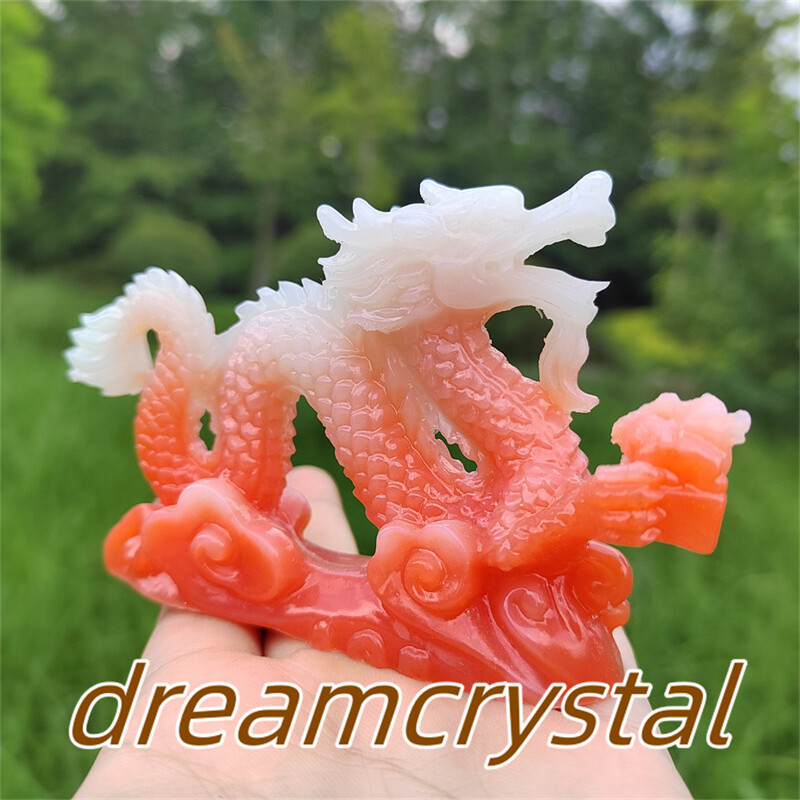 4″ Luminous Stone Sculpture Chinese Dragon Skull Resin Sculpture Gift 1pc