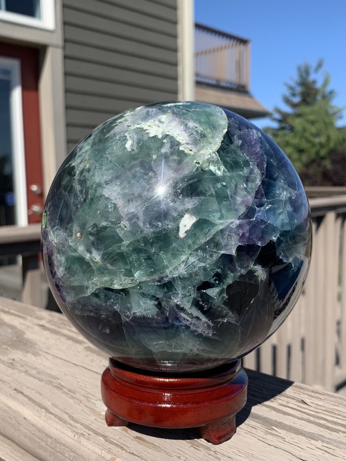 4,095g Rainbow Fluorite *HUGE* Sphere w/Stand •Over 9 Pounds *U.S. Based*