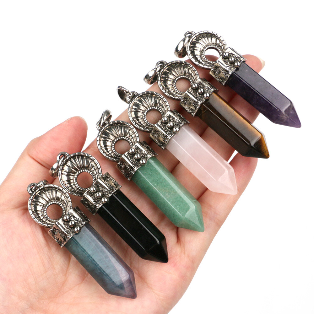 1pc Natural Chakra Crystal Wands Pendants Magic Stick Point Reiki Healing Amulet