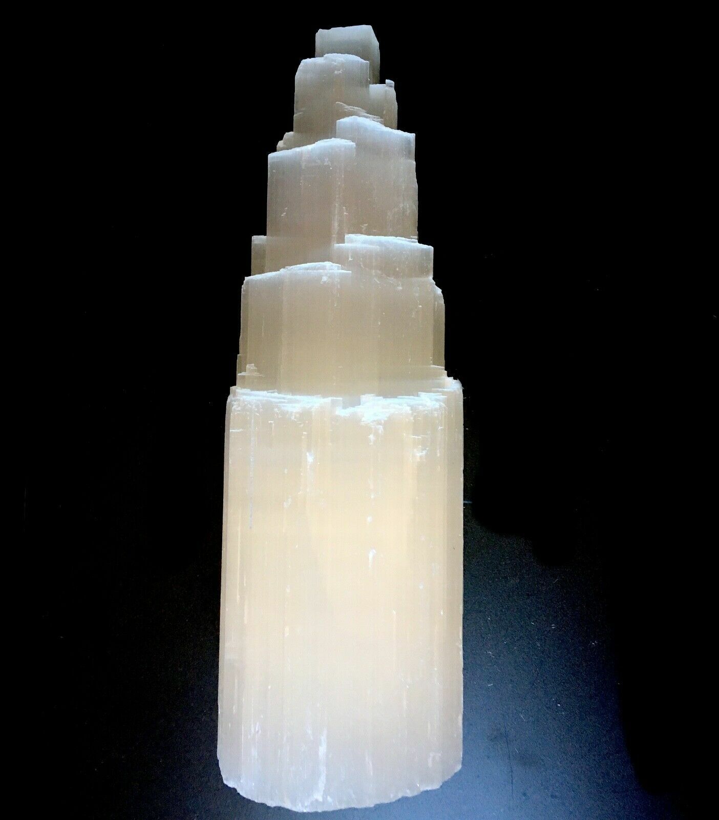 Selenite Crystal Tower Lamp ” Natural Healing White Light w/ LED Cord & Bulb 10″