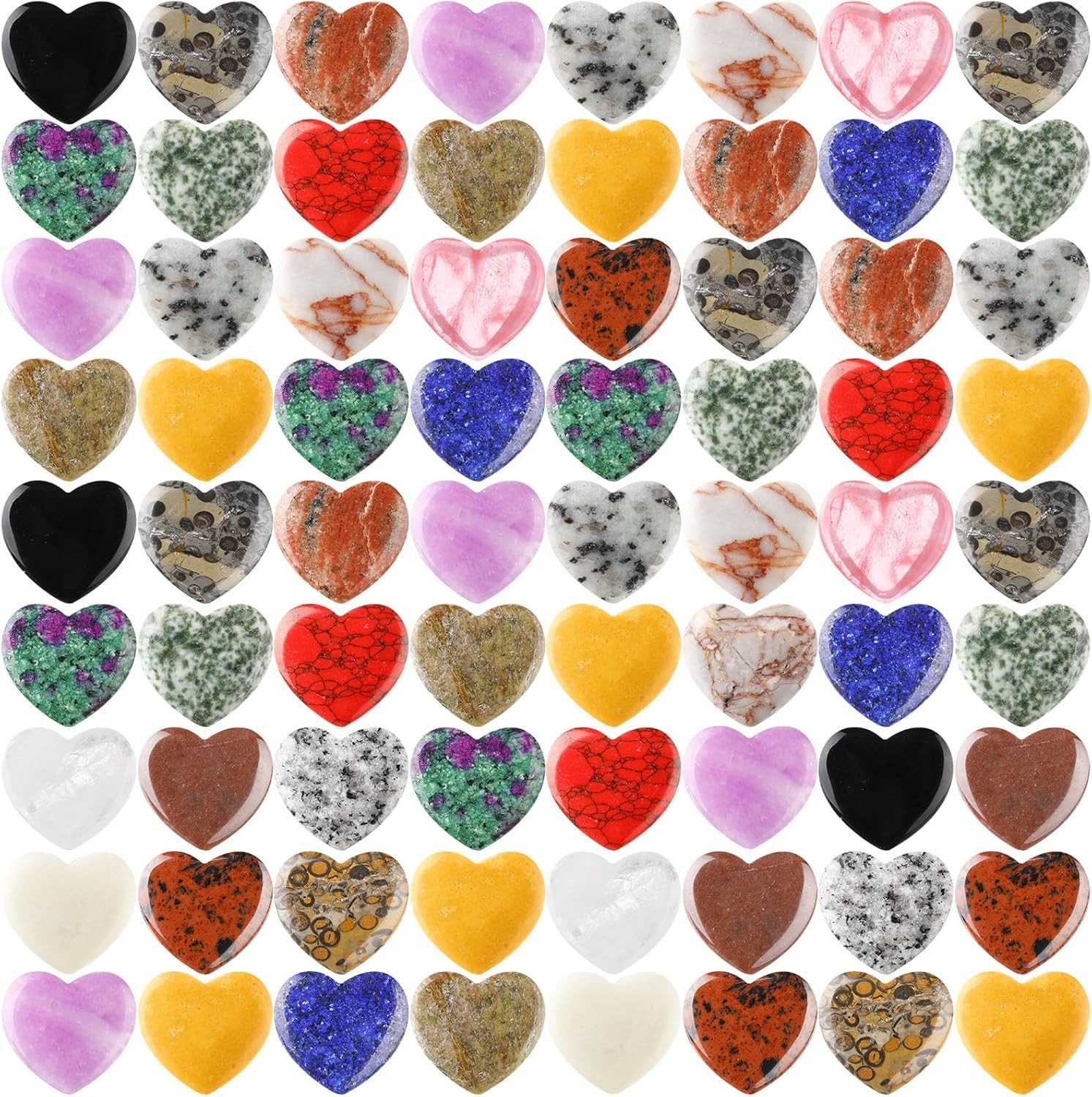 72pc Heart Healing Crystal Stones Bulk Assorted Polished Worry Palm Chakra Gift