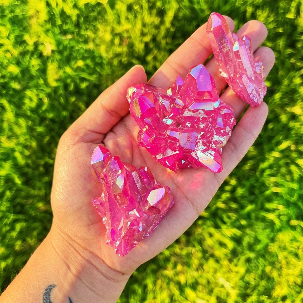 Titanium Angel Aura Quartz Geode Specimen Pink Crystal Cluster Desk Decor Gift