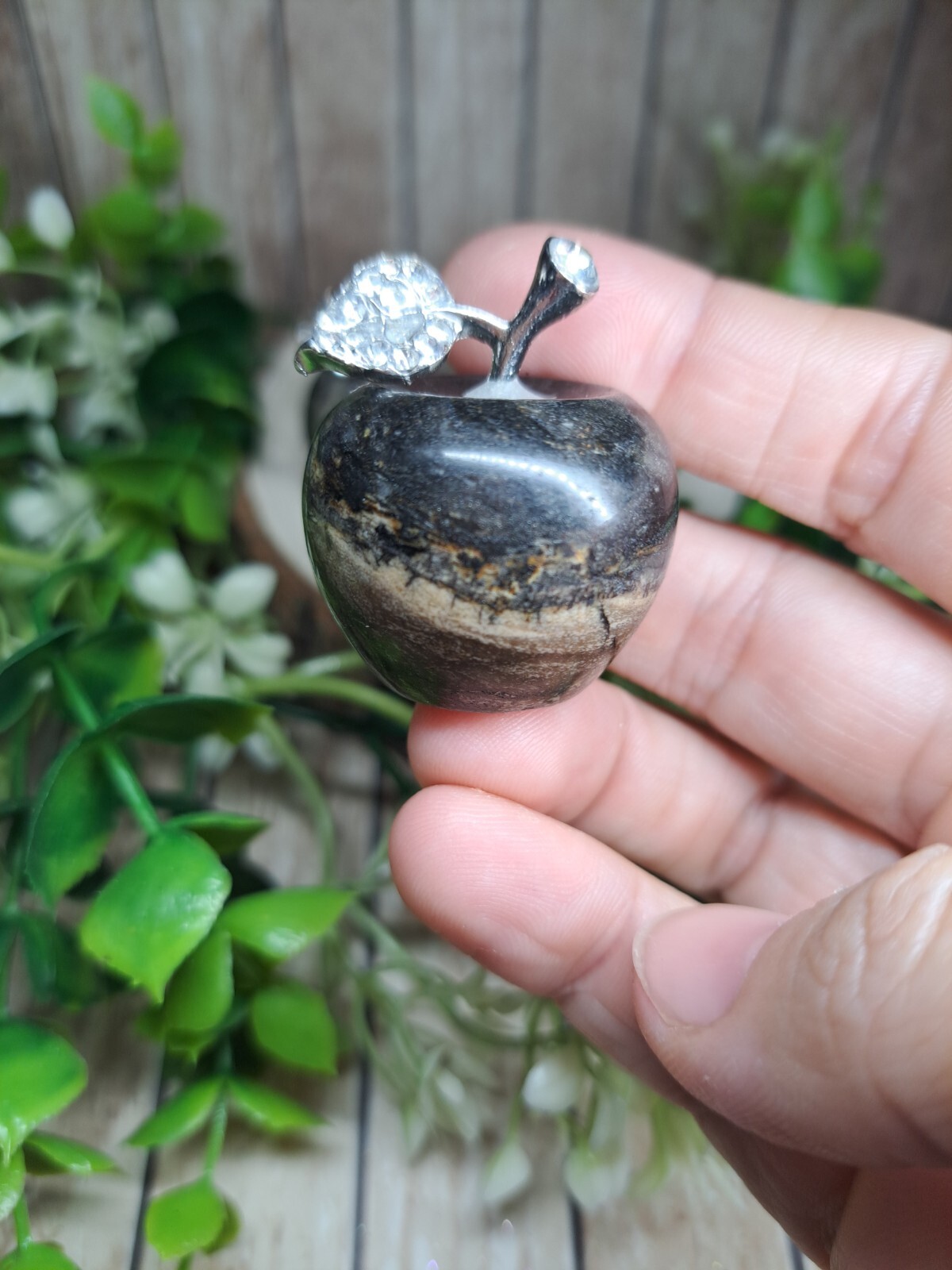 Picture Jasper Crystal Apple Carving 3.5cm ONE Thank you Gift Teacher etc