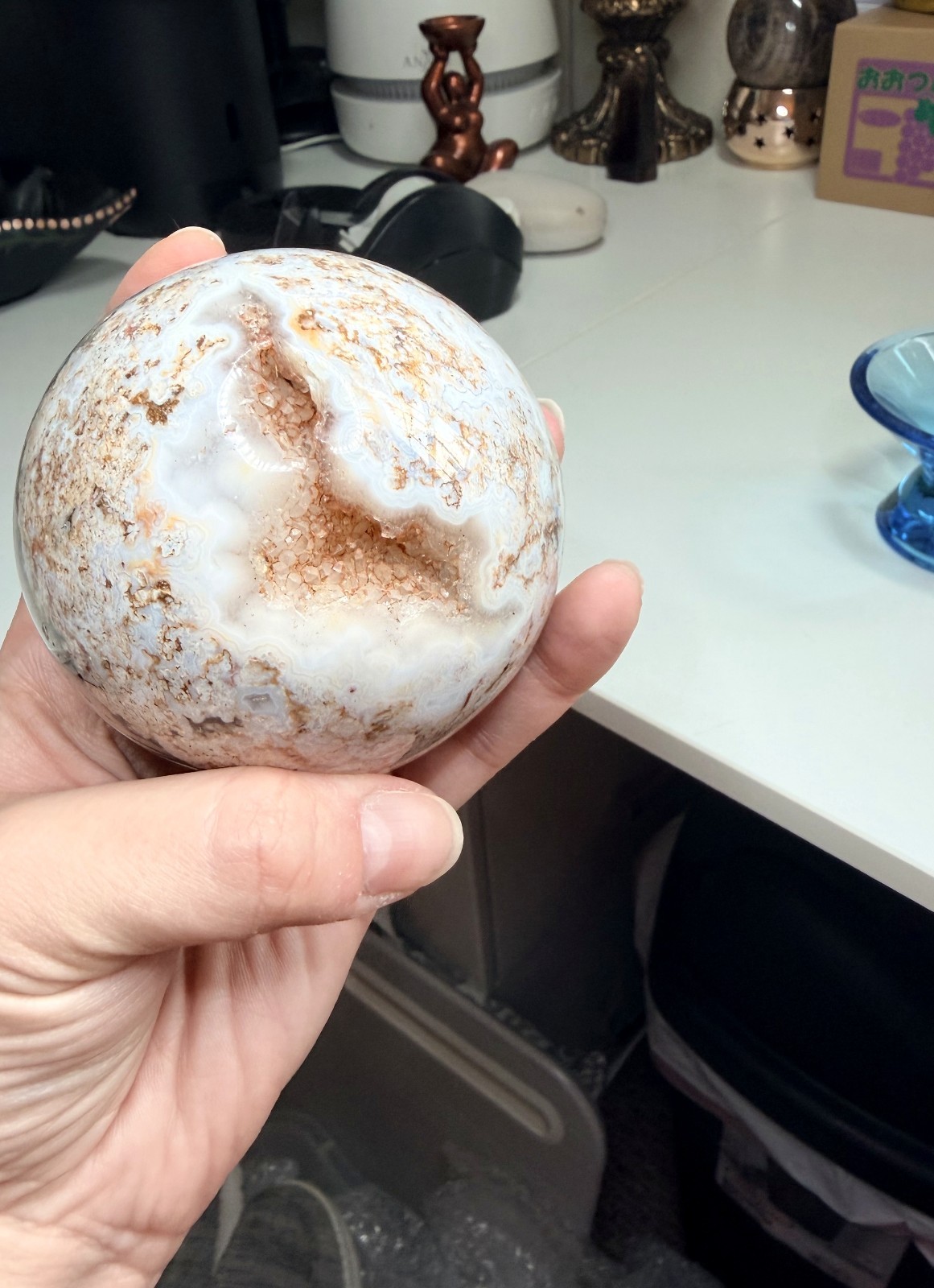 Ocean Jasper Sphere Druzy Vug Orbicular Polished Crystal Ball 729g 3.25in