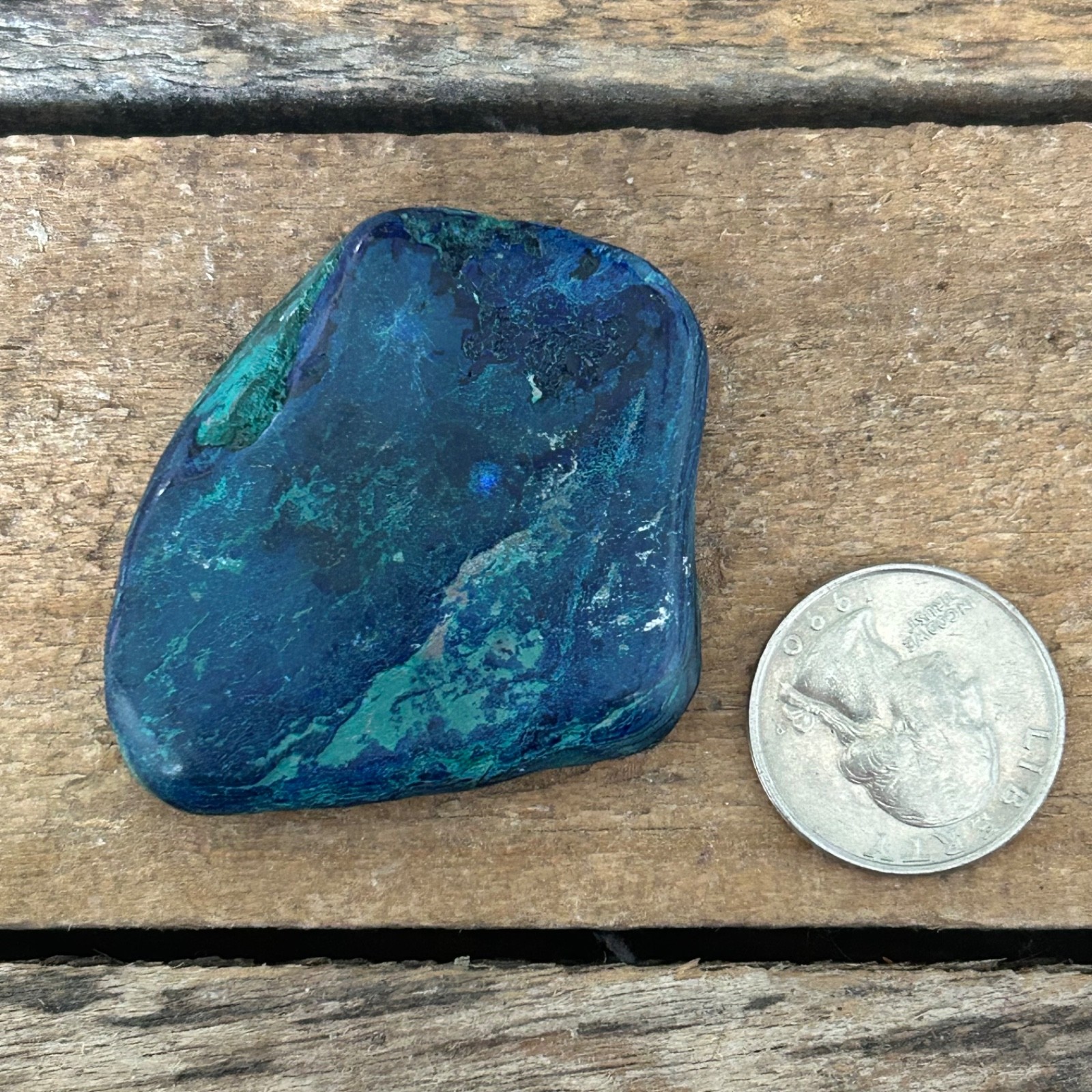 Azurite Polished Palm Stone 50mm Blue Green Natural Crystal Flat Specimen