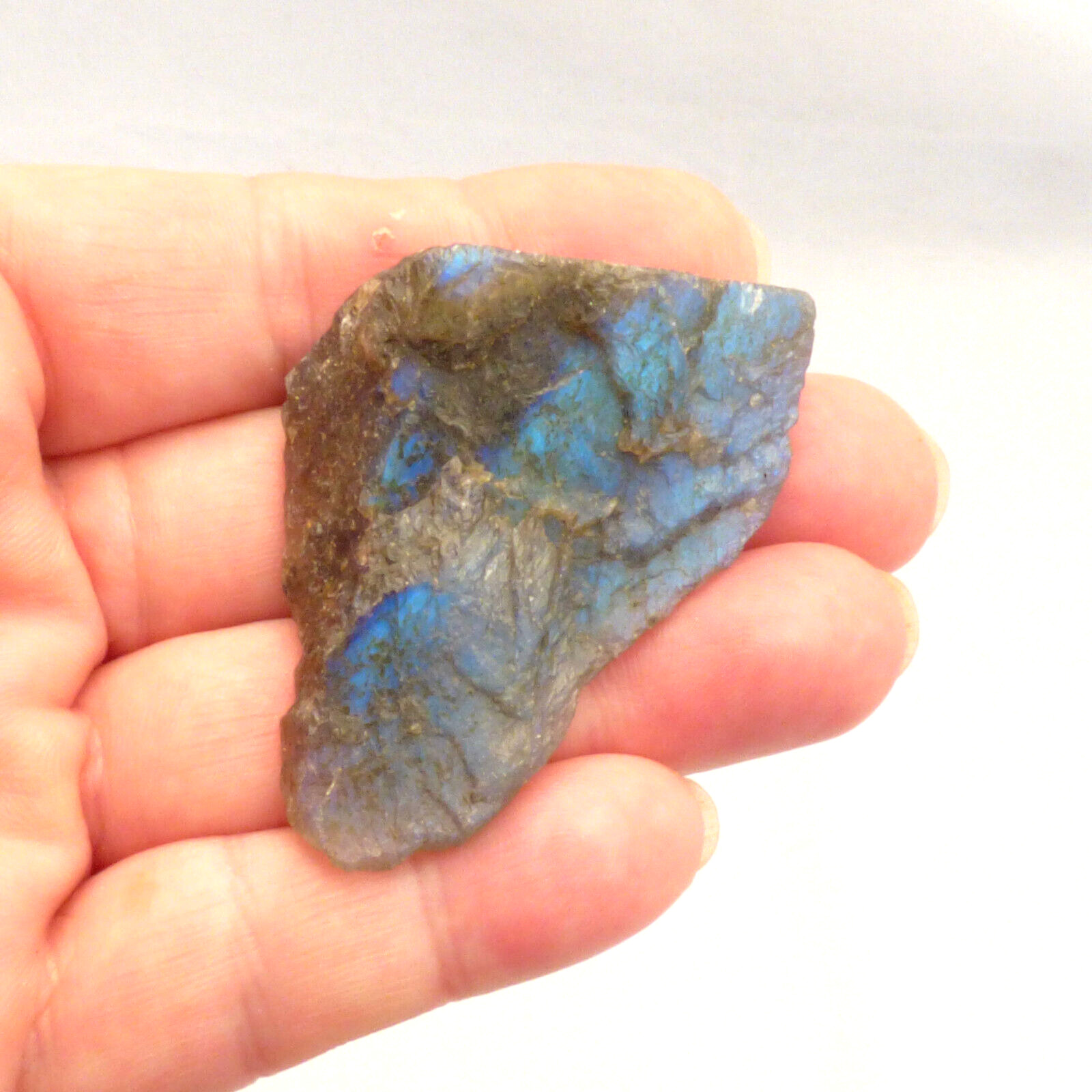 Labradorite Slice Blue Flash Iridescent Lustre Semi Polished Piece 5.5cm 40g