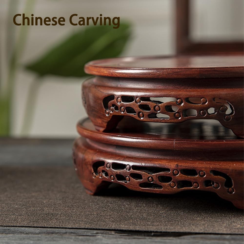 Round Pedestal Display Stand Rosewood Chinese Carving Stable Non-slip Wooden …