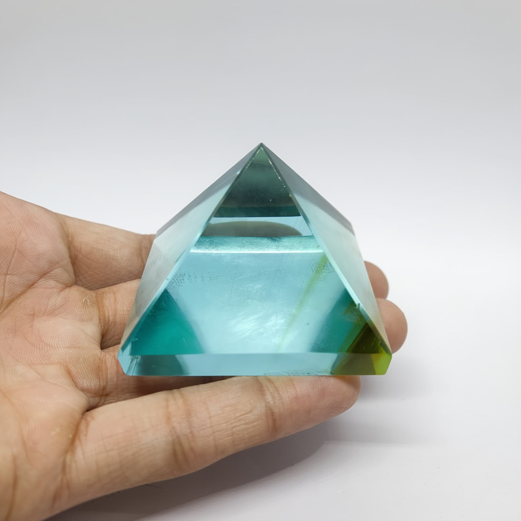 Certified Sky Blue Glass Pyramid | Spiritual Crystal for Energy Healing