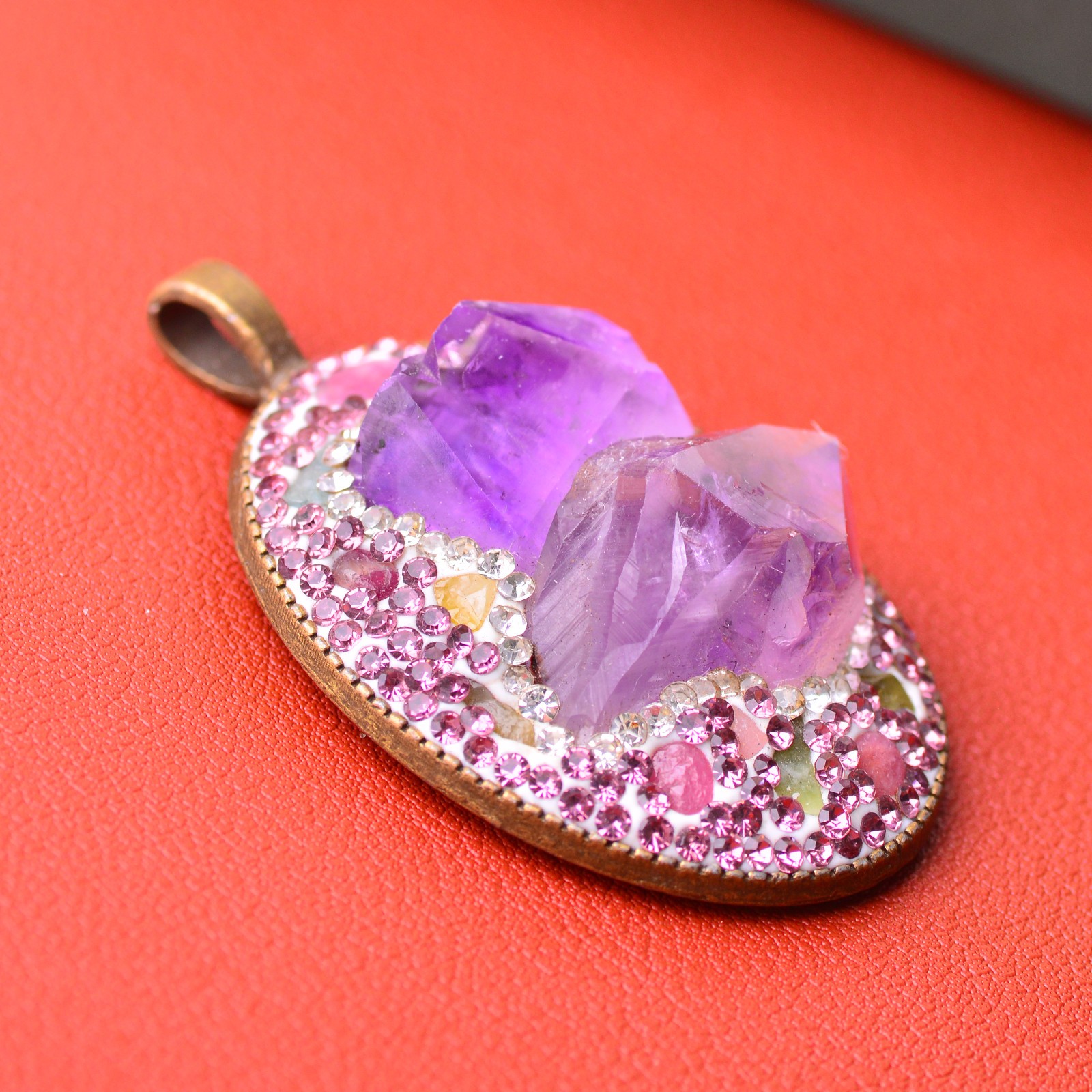 Amethyst raw stone inlaid alloy necklace gemstone jewelry Energy Crystal