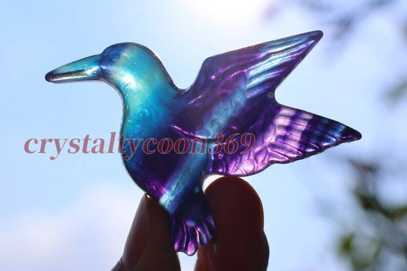 2″ Carved Natural Fluorite Humming Bird Reiki Crystal Skull Decor Crystal Gift