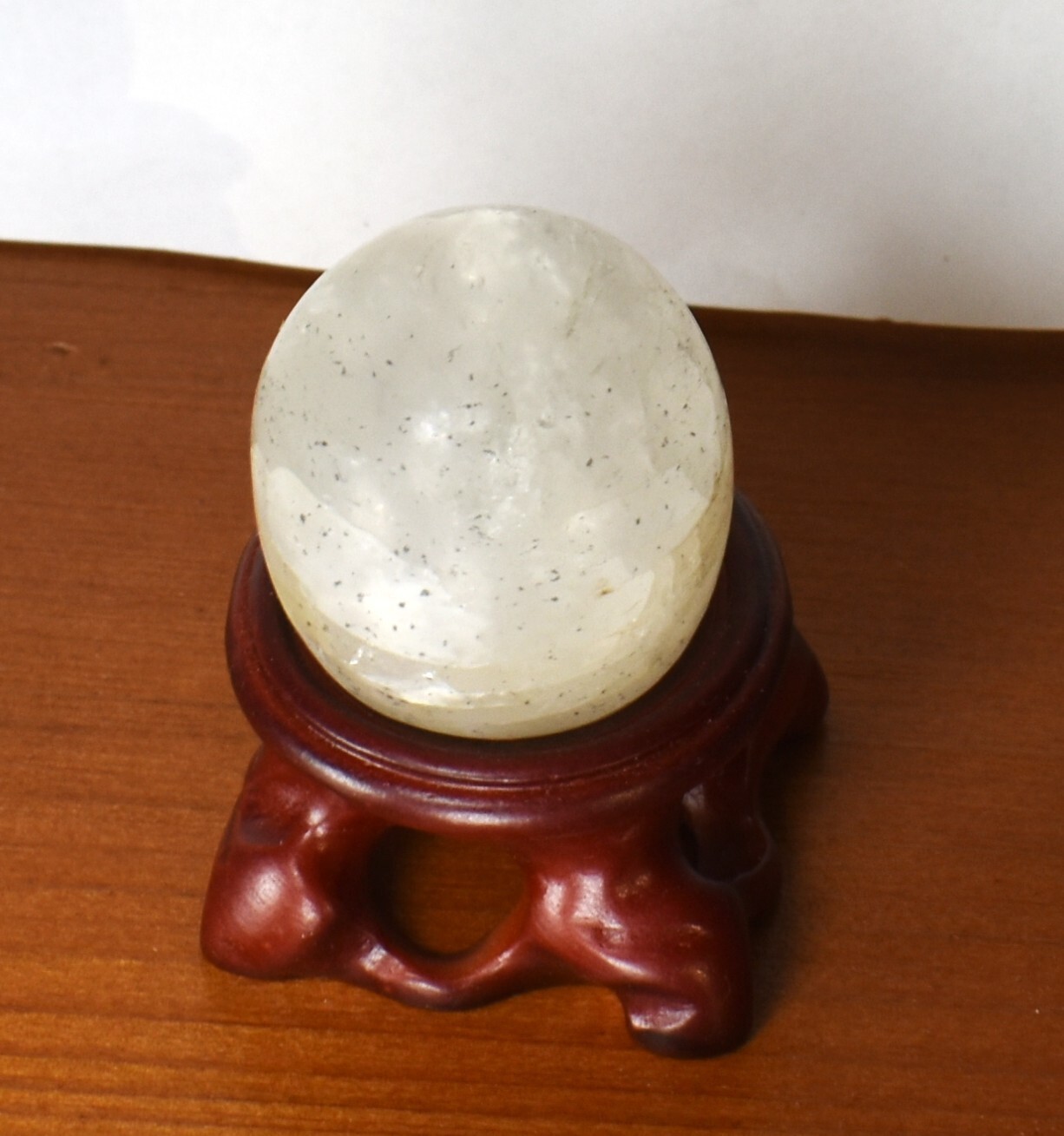 Natural Quartz Sphere White Crystal Ball Healing on Wood Stand North Carolina