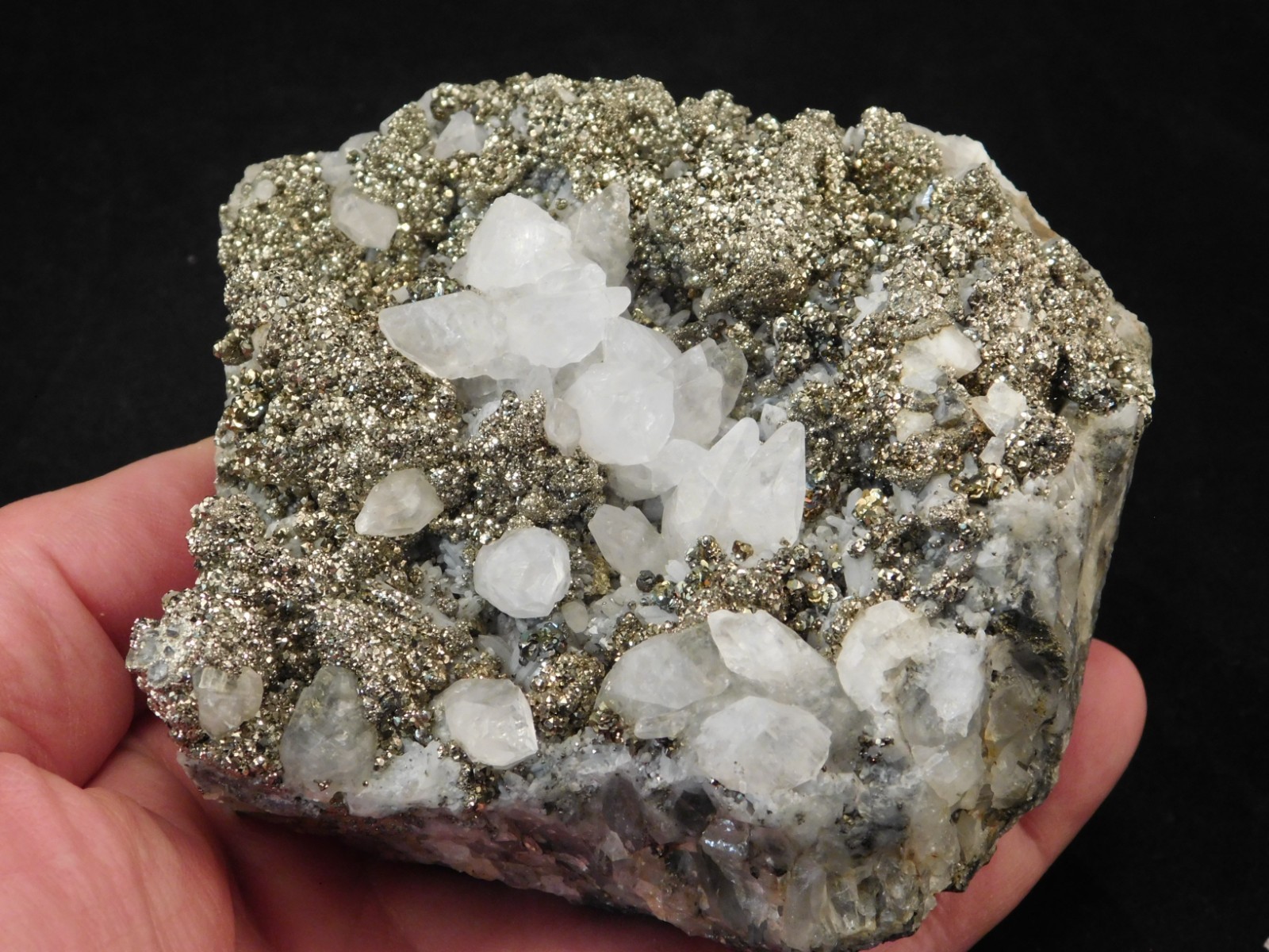 Big! Druzy PYRITE Crystal Cluster w/ Fluorescent Calcite Crystals Mexico 949gr