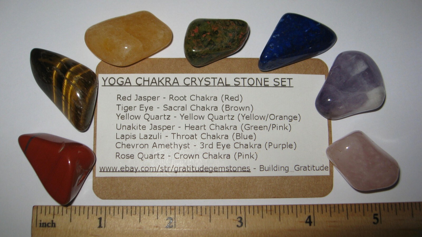 YOGA CHAKRA CRYSTAL STONE SET -7 DIFF TUMBLED POLISHED STONES MINERALS 73.4g *2