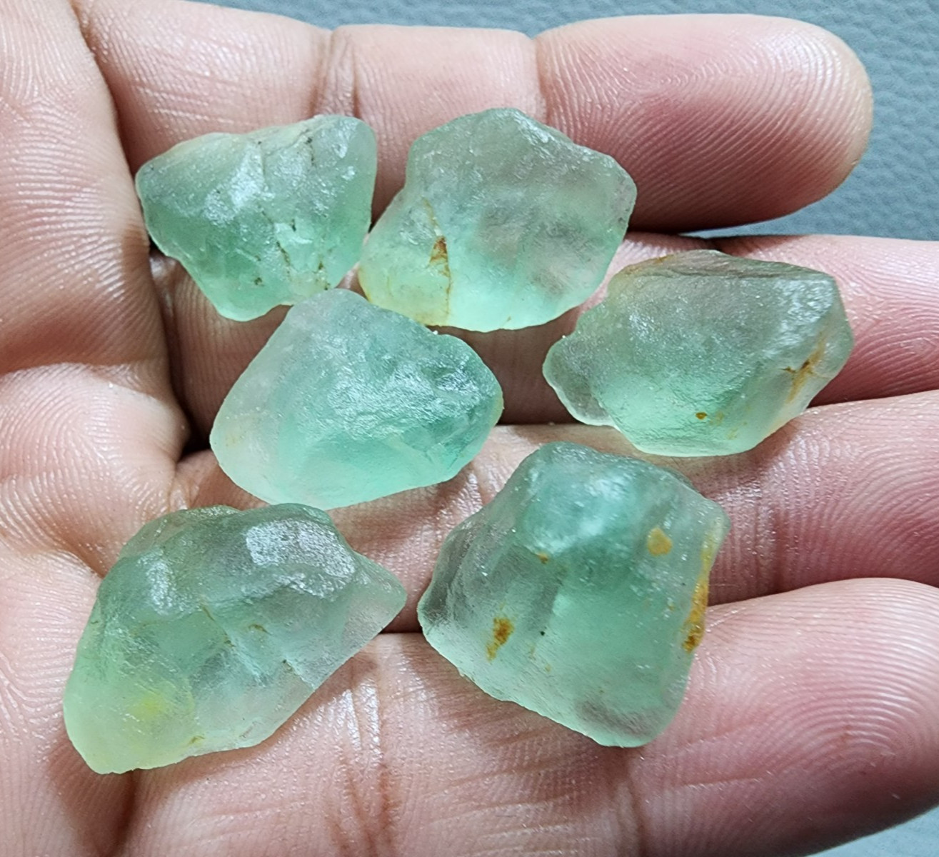 6 Pcs Excellent A+ Green Fluorite Rough Gemstone Crystal Rough Raw Size 19-21 MM