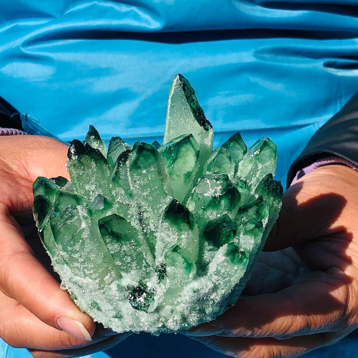 4Pcs 3.89LB New find green Phantom Quartz Crystal Cluster mineral samples heals